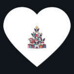 Sticker Cœur Funky French Bulldog Christmas Tree Snowflakes San<br><div class="desc">Funky French Bulldog Christmas Tree Snowflakes Santa Hat</div>