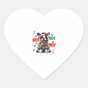 Sticker Cœur Funky French Bulldog HO HO Christmas Santa Hat
