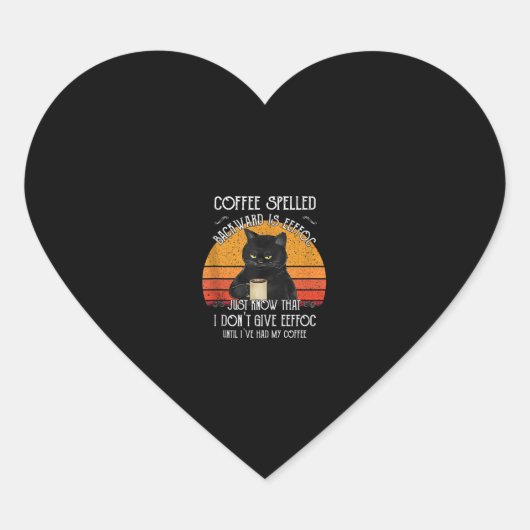 Sticker Cœur Funny Black Cat café épelé à l'envers est eeffoc (Devant)