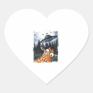 Sticker Cœur Funny Giraffe UFO Zoo Animal Weird Meme Graphique 