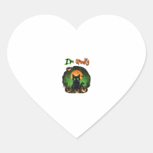 Sticker Cœur Funny Halloween Éffrayant Chat noir Citrouille Cha