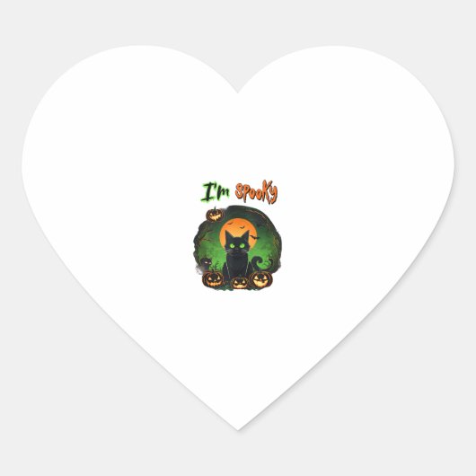 Sticker Cœur Funny Halloween Éffrayant Chat noir Citrouille Cha (Devant)