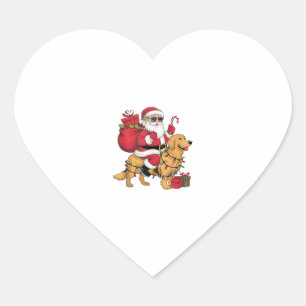 Sticker Cœur Funny Père Noël équitation Golden Retriever Chien
