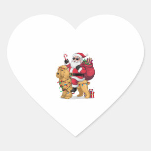 Sticker Cœur Funny Père Noël équitation Goldendoodle Chien Noël