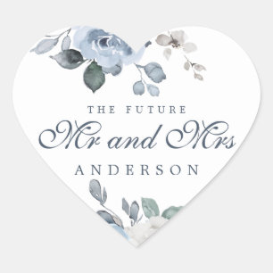 Sticker Cœur Futur M. Mme Dark Blue Ivory Floral Winter