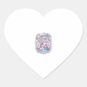 Sticker Cœur Gâteau Cupcake Licorne Boulangerie Licorne Fond Bl