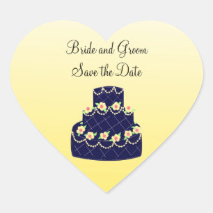 Sticker Cœur Gâteau de mariage bleu marine et jaune
