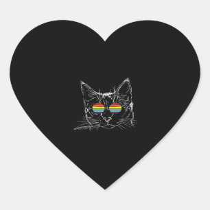 Sticker Cœur Gay pride de chat LGBT Lunettes de soleil arc-en-c