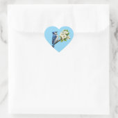 Sticker Cœur Geai bleu avec des fleurs blanches (Sac)