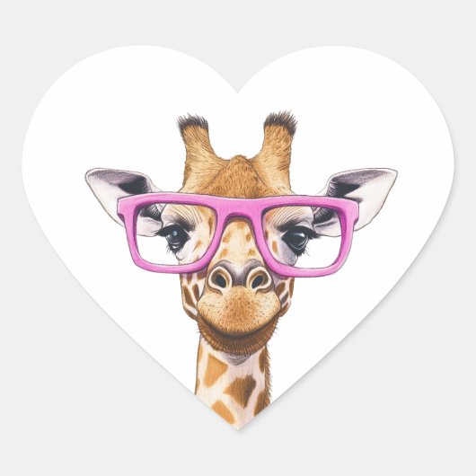 Sticker Cœur Girafe aux lunettes roses (Devant)