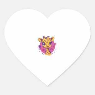 Sticker Cœur Giraffe Adorable Avec Coeurs Cartoon Love