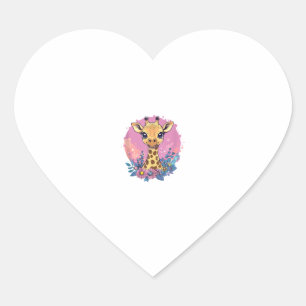 Sticker Cœur Giraffe Adorable Entourée De Fleurs _2