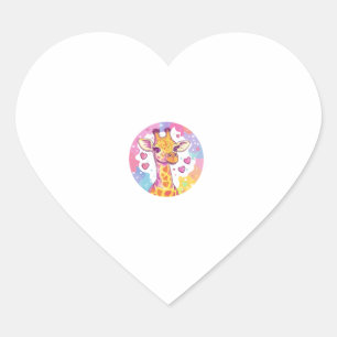 Sticker Cœur Giraffe Avec Coeurs Adorable Amour Coloré