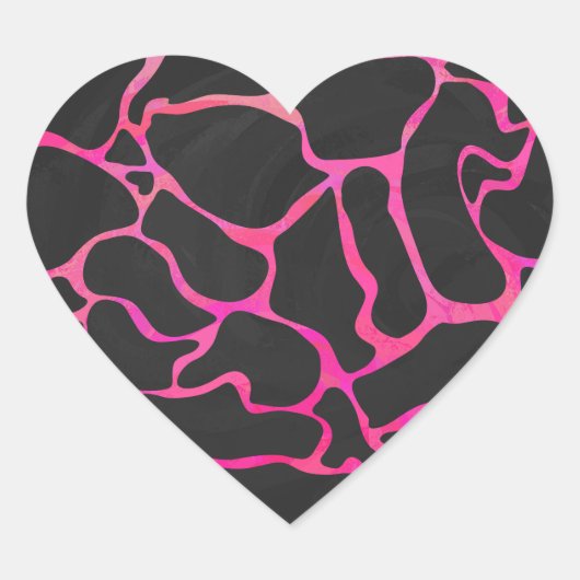 Sticker Cœur Giraffe rose chaude et noire (Devant)