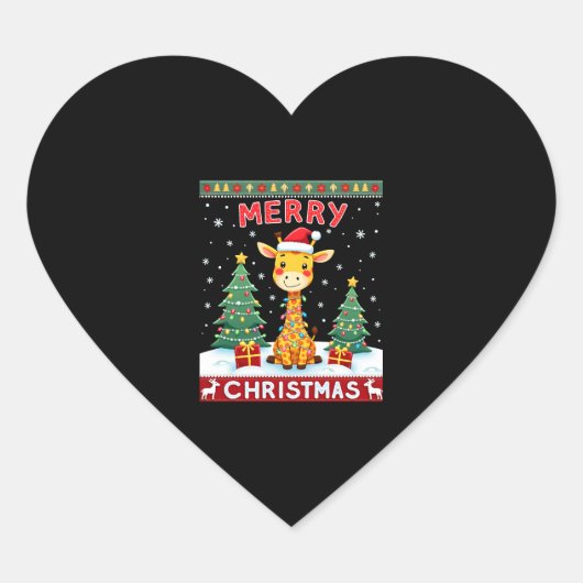 Sticker Cœur Giraffe Ugly Christmas Sweaters Funny Santa Hat Li (Devant)