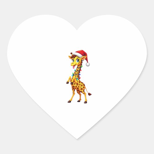 Sticker Cœur Giraffe Xmas Lighting Funny Santa Giraffe Christma (Devant)