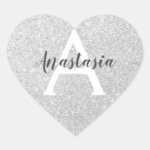 Sticker Cœur Girl Glam Parties scintillant argent étincelles No