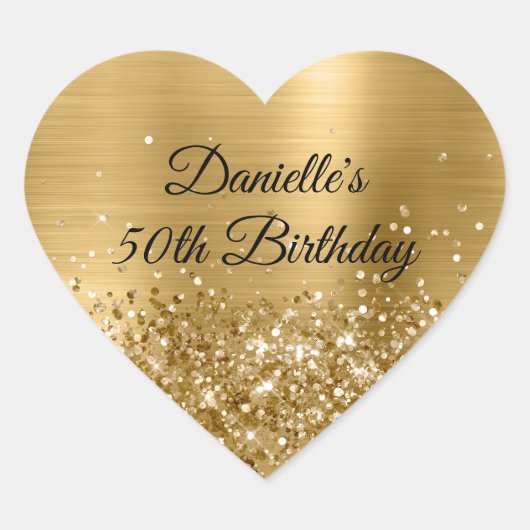Sticker Cœur Glittery Gold Foil 50e anniversaire (Devant)