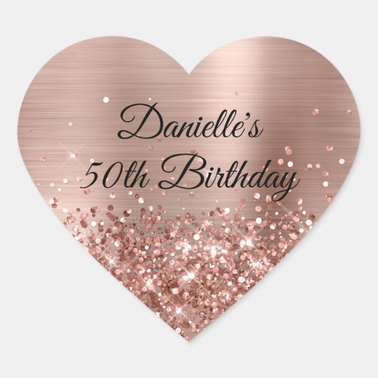 Sticker Cœur Glittery Rose Gold Foil 50e anniversaire (Devant)