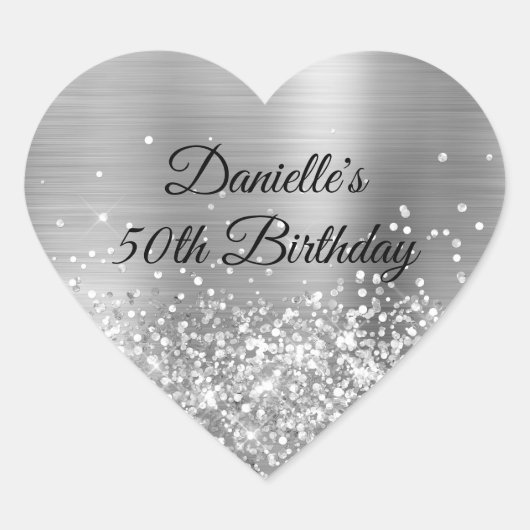 Sticker Cœur Glittery Silver Foil 50e anniversaire (Devant)