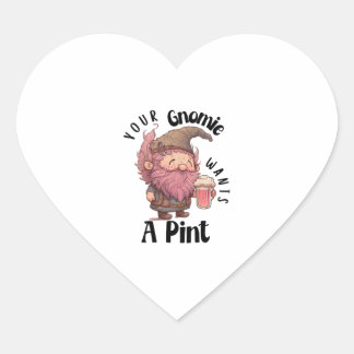 Sticker Cœur Gnome Drôle Boire La Bière Pun Votre Gnomie Veut U
