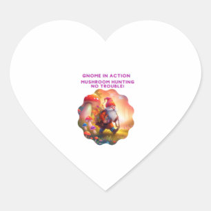 Sticker Cœur Gnome en action Chasse aux champignons