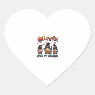 Sticker Cœur Gnomes Halloween Trois Gnomes Chapeau de Sorcière
