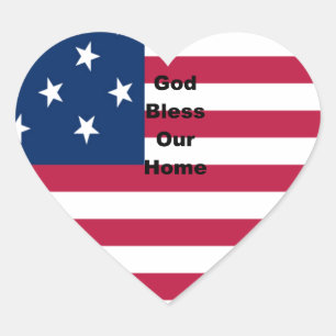 Sticker Cœur God Bless Our Home : USA Flag Swirl Art