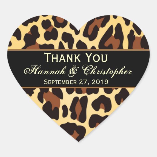 Sticker Cœur Gold Black Leopard Mariage Merci marié (Devant)