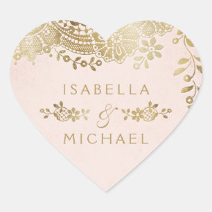 Sticker Cœur Gold blush élégante vintage dentelle mariage faveu