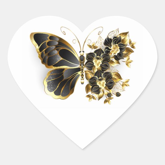 Sticker Cœur Gold flower Butterfly with Black Orchid (Devant)