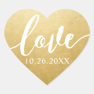 Sticker Cœur Gold Foil Effect Script Mariage Love in a