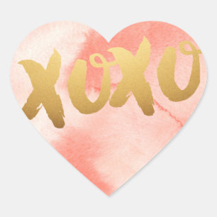 Sticker Cœur Gold XOXO aime l'aquarelle rose Coeurs Coeurs