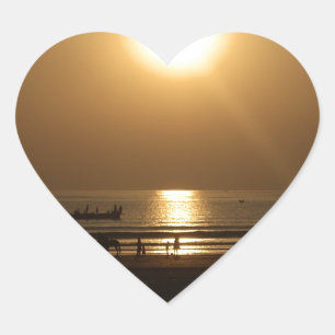 Sticker Cœur Golden Summer Sunset Réflexion sur la plage
