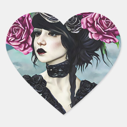 Sticker Cœur Goth Rose Girl Art original Peinture numérique (Devant)