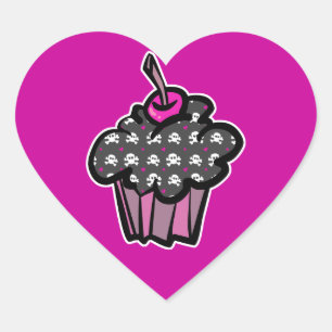 Sticker Cœur gothique crâne os croisés cupcake