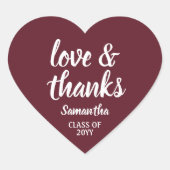 Sticker Cœur Graduation Amour & Merci Maroon & White Elegant (Devant)