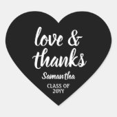 Sticker Cœur Graduation Amour & Merci Noir & Blanc Élégant (Devant)