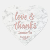 Sticker Cœur Graduation Amour & Merci Pink Script & Marble (Devant)
