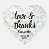 Sticker Cœur Graduation Love & Thanks Black & White Faux Marble (Devant)