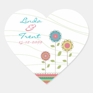 Sticker Cœur Grand arc-en-ciel Fleurs mariage Enregistrer la da