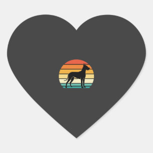 Sticker Cœur Grand Danois Rétro Coucher de Soleil Silhouette de