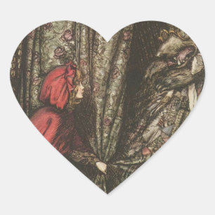 Sticker Cœur Grand Mauvais Loup dans le lit de grand-mère