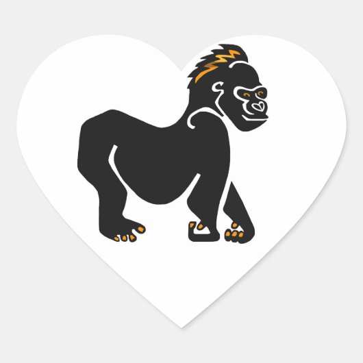 Sticker Cœur Graphique cool GORILLA - singe -primate - (Devant)