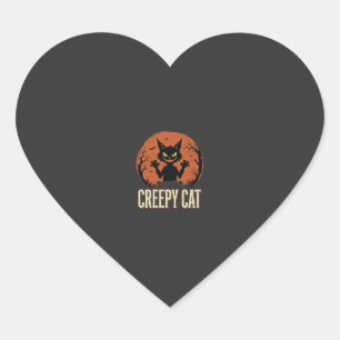 Sticker Cœur Graphique de lune vintage Chat effrayant Halloween