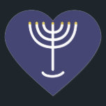 Sticker Cœur Graphique en or de la marine de Minorah<br><div class="desc">Sticker en hébreu Menorah. Marine,  Blanc,  Or. Transférable et personnalisable. Sticker de coeur graphique en or de la Marine de Minorah.</div>