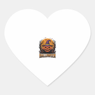 Sticker Cœur Graphisme de chapeau de sorcière de citrouille Hal
