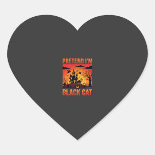 Sticker Cœur Graphisme Maison Hantée Chat Noir Halloween
