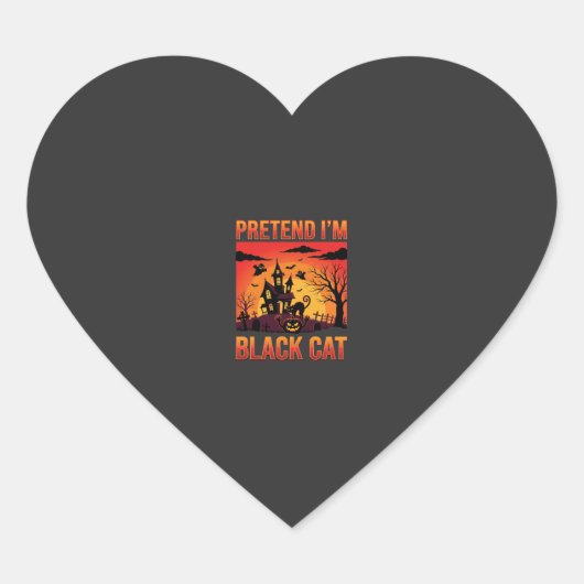 Sticker Cœur Graphisme Maison Hantée Chat Noir Halloween (Devant)