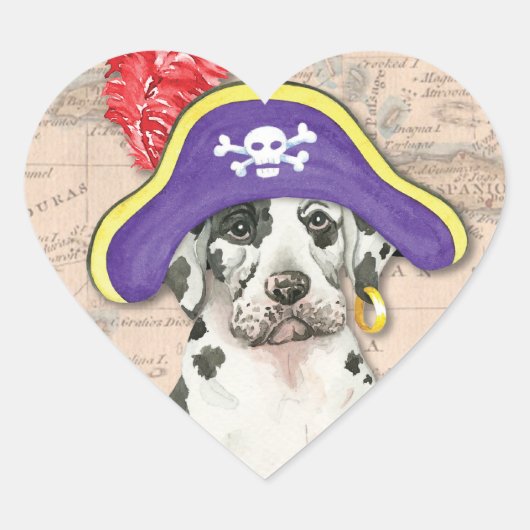 Sticker Cœur Great Dane Pirate (Devant)